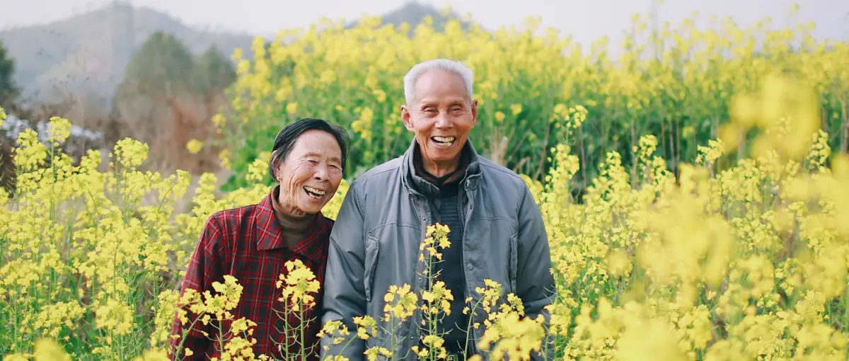 A Senior couple standing in a field